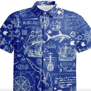 Men’s Button-up Shirt Nautical Fishing Preppy Classic Pre Loved